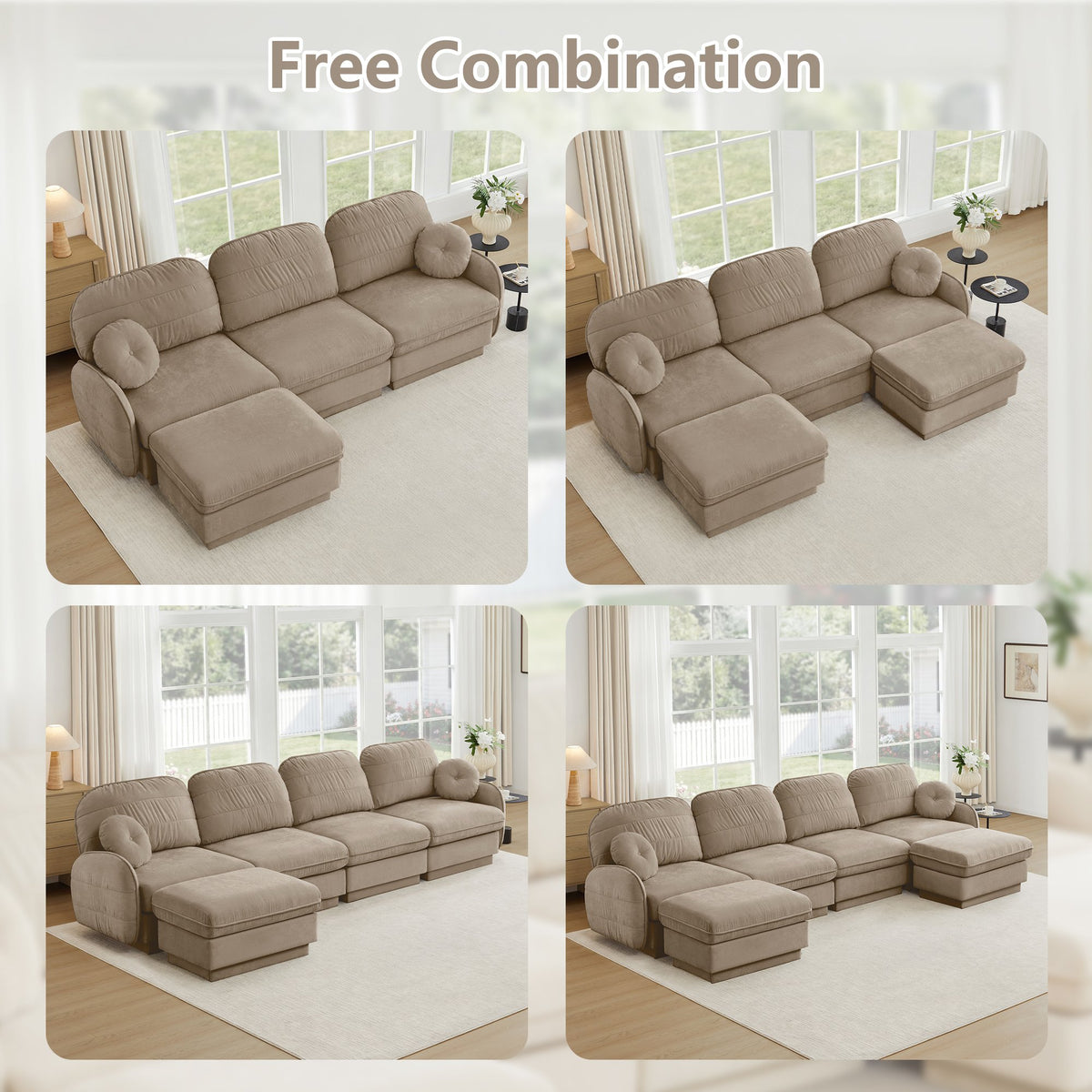 105'Chenille Cloud 3-Seater Sofa,Exquisite round pillows and quilted back cushions,Recessed Base Frame Legs,Ergonomic Design Bottom,Easy Assembly,Deep Seat Sofa Couch For Living Room,Light coffee