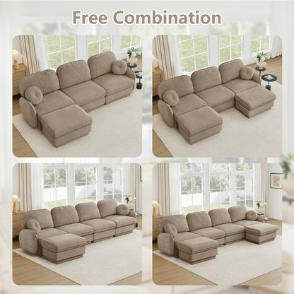 105'Chenille Cloud 3-Seater Sofa,Exquisite round pillows and quilted back cushions,Recessed Base Frame Legs,Ergonomic Design Bottom,Easy Assembly,Deep Seat Sofa Couch For Living Room,Light coffee