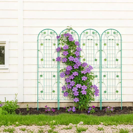 4 Pack Metal Garden Trellis 86.7" x 19.7" Rustproof Trellis for Climbing Plants Outdoor Flower Support Green