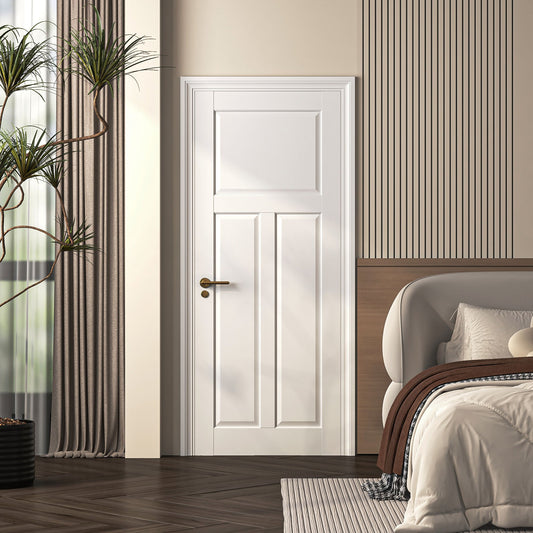 24" X 80" 1+2Panel Slab Door, French Interior Door Paintable MDF Door Panel, for Closet Pantry Bedroom Livingroom Study Office