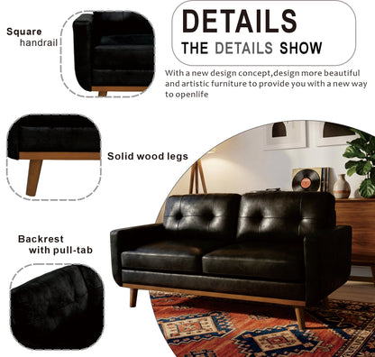 65-inch t Two-Seater Sofa in with Breathable Foil Fabric and Solid Wood Legs – Black