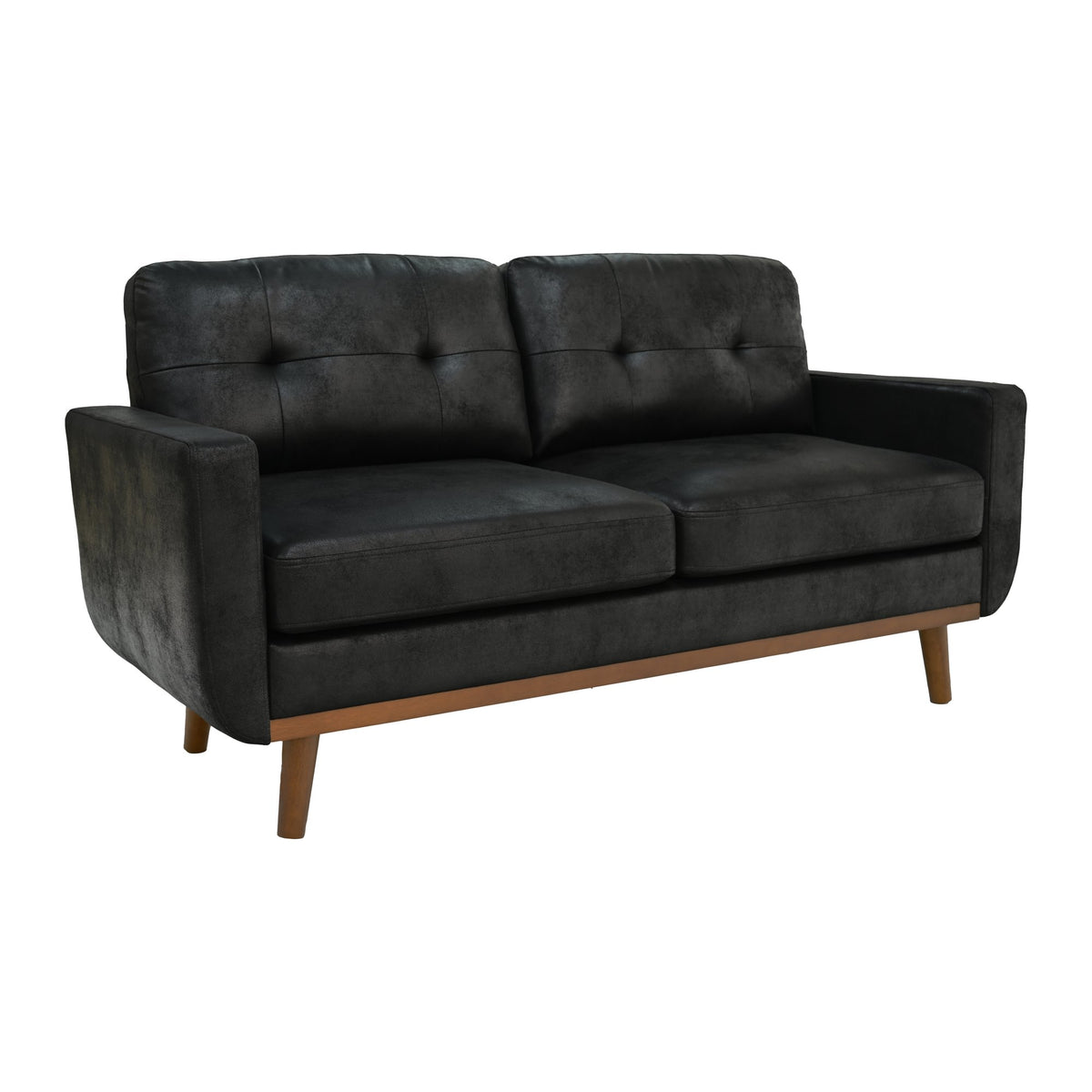 65-inch t Two-Seater Sofa in with Breathable Foil Fabric and Solid Wood Legs – Black