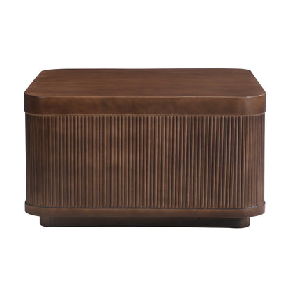 32"Modern Square Outdoor and Indoor Striped Waterproof Coffee Table, Durable MgO Cement Design, Suitable for Terraces, Gardens, Backyards and Living Rooms(Brown)