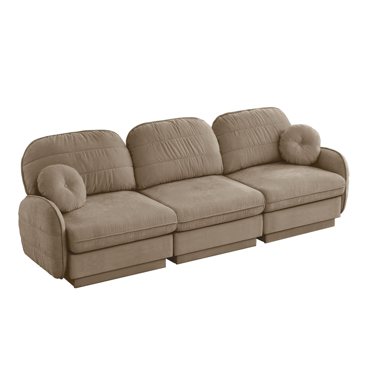 105'Chenille Cloud 3-Seater Sofa,Exquisite round pillows and quilted back cushions,Recessed Base Frame Legs,Ergonomic Design Bottom,Easy Assembly,Deep Seat Sofa Couch For Living Room,Light coffee