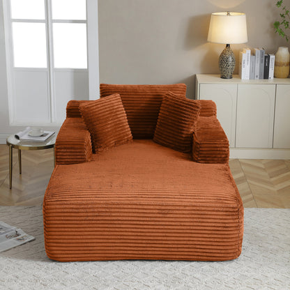 49" Chaise Lounge Indoor, Oversized Chaise Lounge Chair with 3 Comfy Pillows for Living Room Bedroom, Wide Arms Corduroy Fabric High-Density Foam No Assembly Required (Orange)