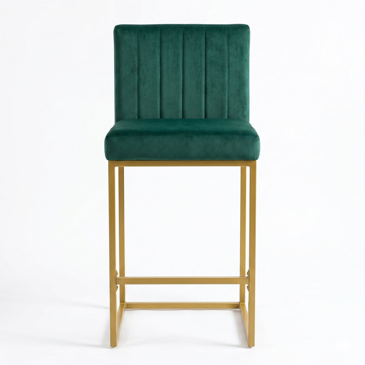 25.6 Inch Counter Height Bar Stools Set of 2 with Velvet Cushion and Back Modern Bar Chairs for Kitchen Island Counter with Metal Leg for Restaurant Dining Room Office, Green and Gold