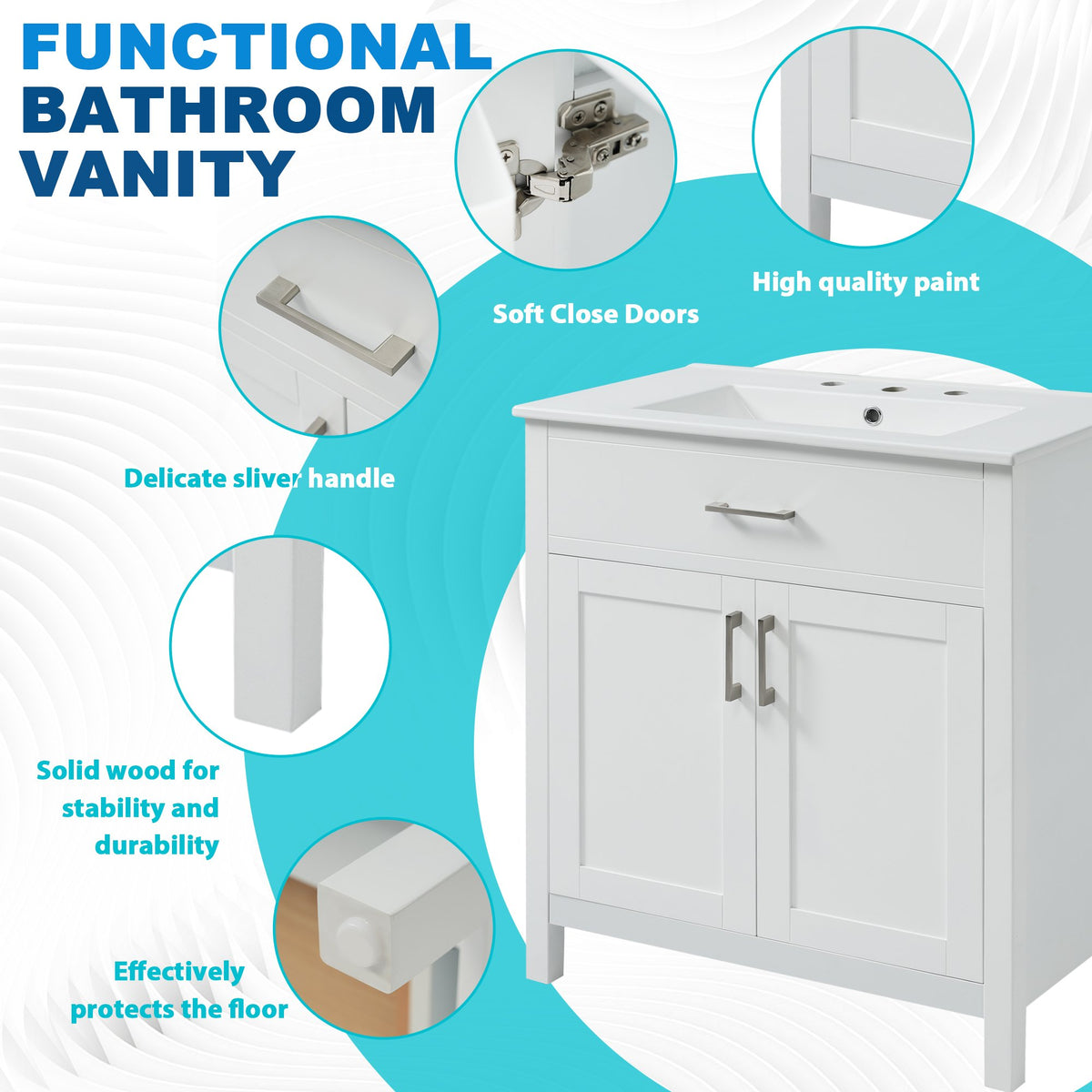 30-Inch Bathroom Vanity with Ceramic Sink and Ample Storage - The Perfect Choice for Small Bathrooms