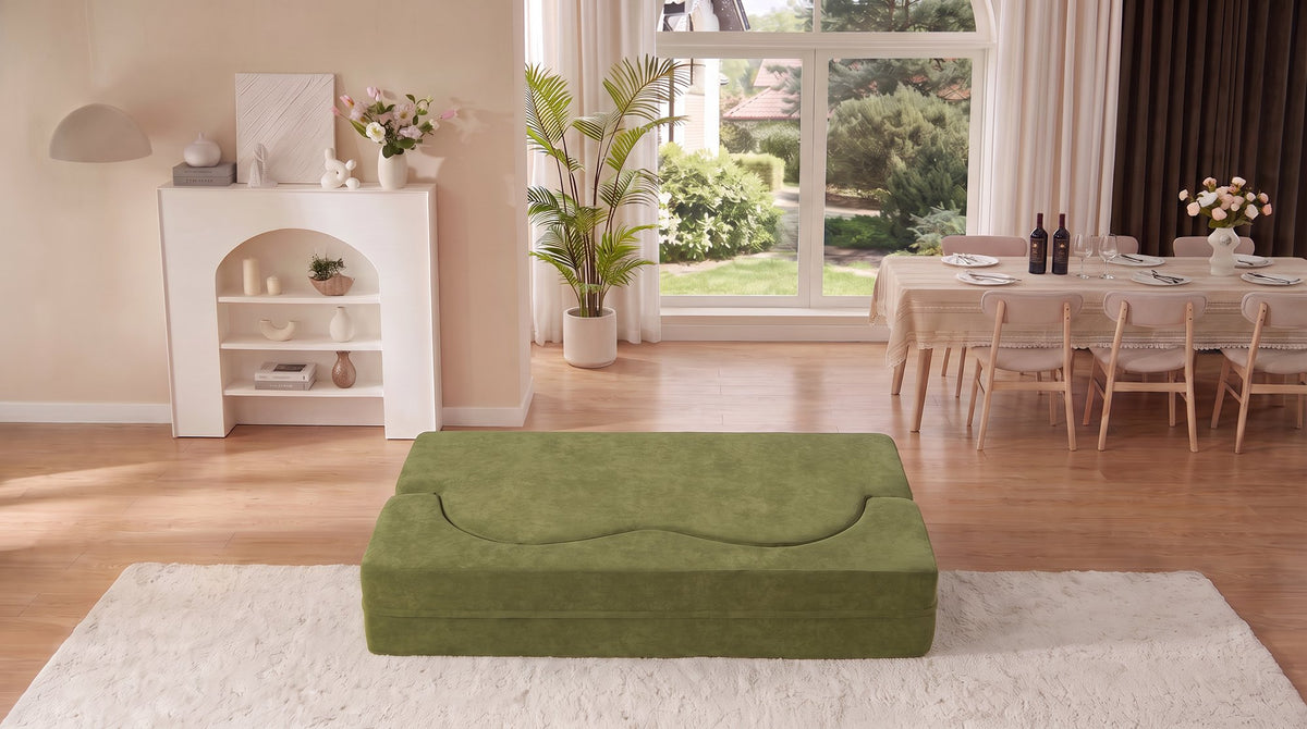 2-in-1 Folding Sofa Bed with Pillow, Twin Sleeper Sofa, Floor & Futon Loveseat Couch, Foam Folding Mattress Sleeper for Living Room, Guest Use, Office, Apartment, No Assembly Required,Green