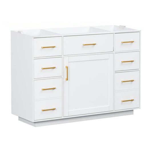 48" Bathroom Vanity without Sink, Cabinet Base Only, Bathroom Cabinet with 6 Pull-Out Drawers, 1 Tip-Out Drawer and 1 Door, Soft-close Hinges, Smooth Painted Finish, Sturdy Construction, White