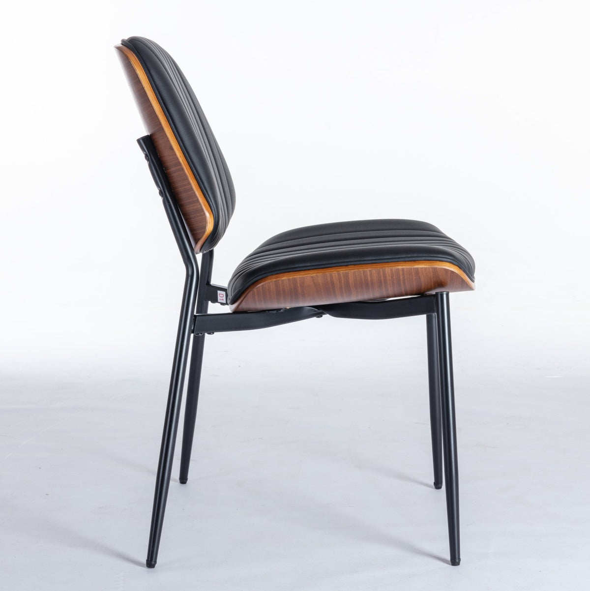 A&A Furniture, Dining Chairs Set of 2 Mid Century Modern Retro Faux Leather Chair with Walnut Bentwood Back Upholstered Seat Metal Legs – Black