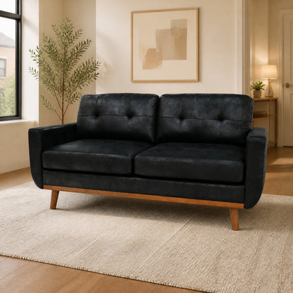 65-inch t Two-Seater Sofa in with Breathable Foil Fabric and Solid Wood Legs – Black