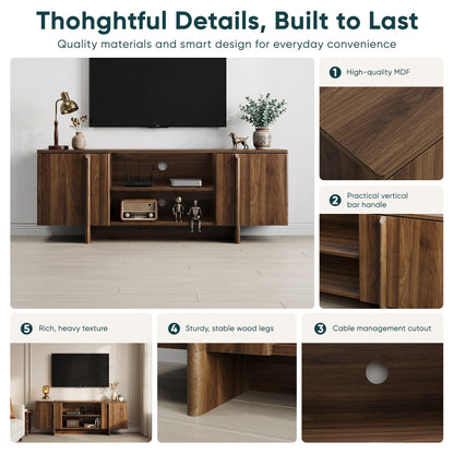 55-Inch Mid-Century Modern Farmhouse TV Stand & Living Room Storage Cabinet – Entertainment Center with Cable Management, Double Doors, and Open Shelving (Fits TVs up to 48 Inches) – Walnut Finish