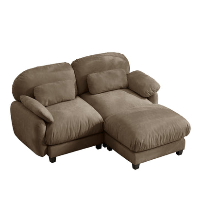 2 Seater L-Shaped Cloud Feel Sofa with Removable Ottoman, Cozy Chenille Modular Couch Set, Deep Seat Free Combination Furniture for Small Living Room, Brown