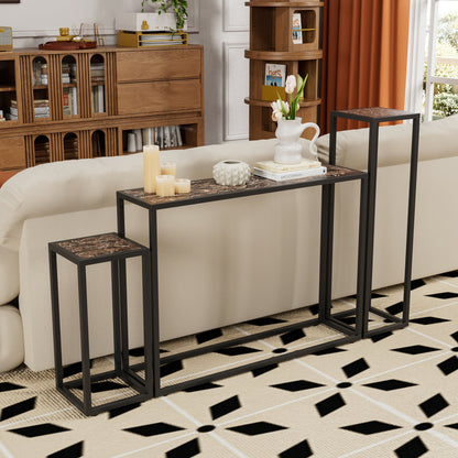 3-piece set of narrow table, high-end edge wrapped entrance hall table, entrance, industrial corridor table, living room, entrance hall, rural brown black color