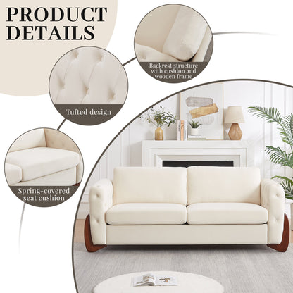84-inch Classic Velvet Sofa With Button-tufted Detailing Features Curved Wooden Legs, Stylish Curved Armrests, Two Back Cushions, and Two Seat Cushions for the living room.