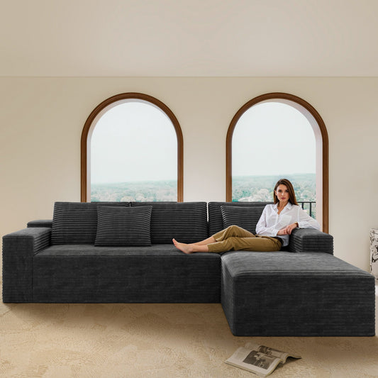 104.3*68.9'Modular sectional sofa seat, Upholstered compressed couch, No assembly required, 2PC free combination, Plush corduroy fabric