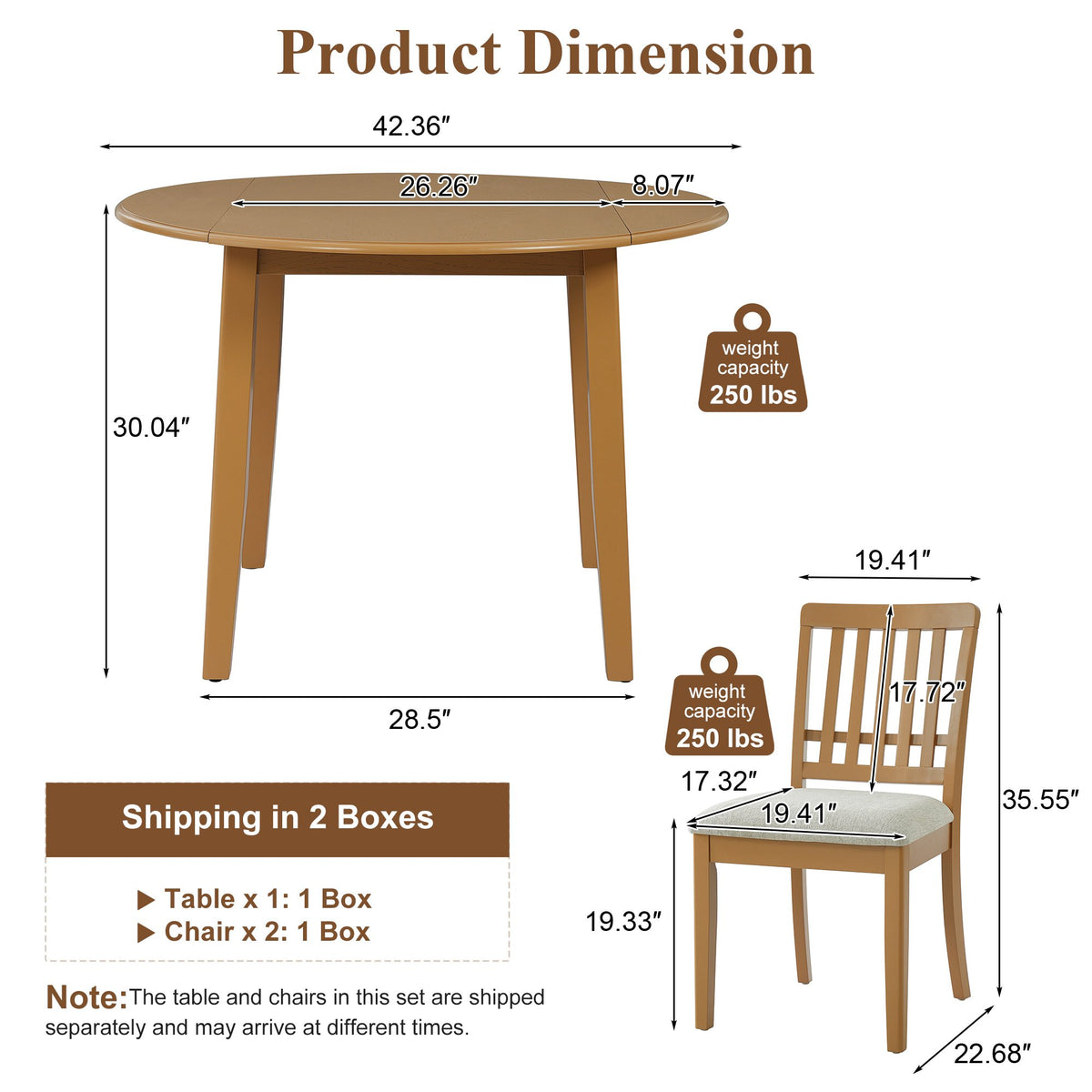3-Piece Round Dining Table Set for 2 People, 1 Folding Wood Dining Table + 2 Upholstered Chairs – Model N752S000618A