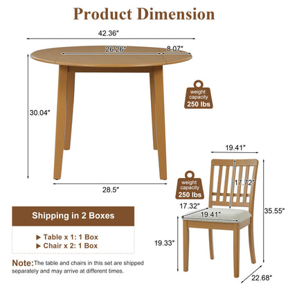 3-Piece Round Dining Table Set for 2 People, 1 Folding Wood Dining Table + 2 Upholstered Chairs – Model N752S000618A