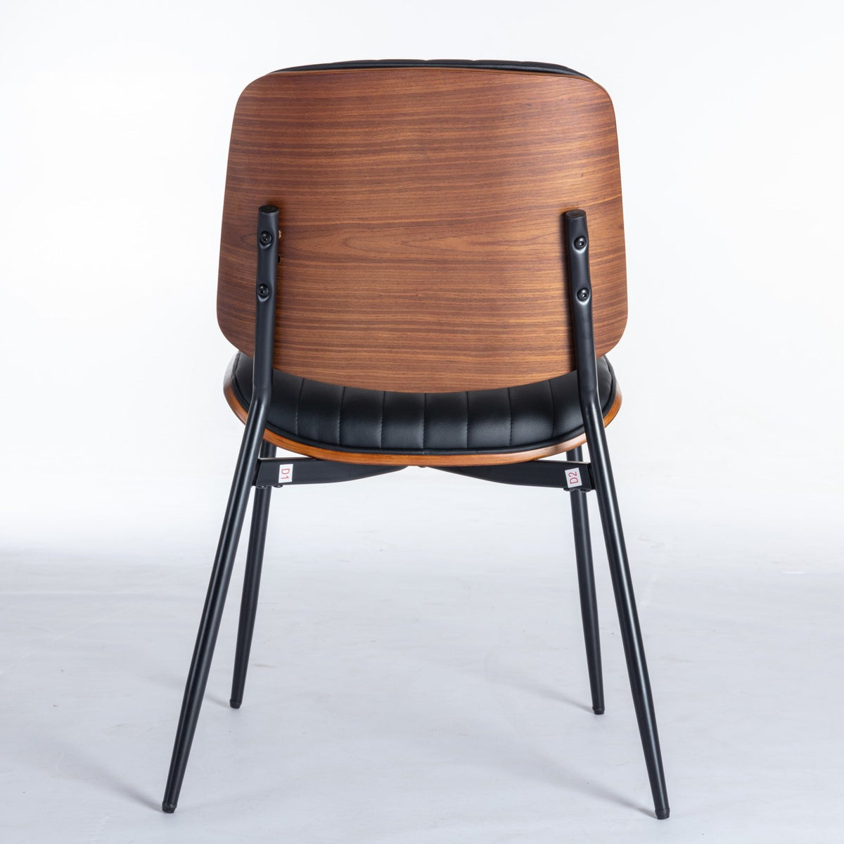 A&A Furniture, Dining Chairs Set of 2 Mid Century Modern Retro Faux Leather Chair with Walnut Bentwood Back Upholstered Seat Metal Legs – Black