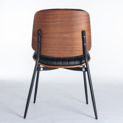 A&A Furniture, Dining Chairs Set of 2 Mid Century Modern Retro Faux Leather Chair with Walnut Bentwood Back Upholstered Seat Metal Legs – Black