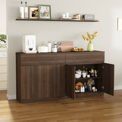 63.1" Sideboard Buffet Cabinet with Storage,Large Kitchen Storage Cabinet with 2 Drawers and 4 Doors, Wood Coffee Bar Buffet Table for Kitchen Dining Room, Walnut