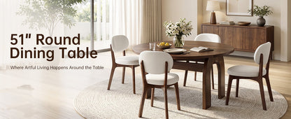 51.2" Solid Wood Extendable Dining Table, Converts Oval to Round with Walnut Finish, Sturdy Arch-Shaped Legs & Drop Leaf Design, Farmhouse Kitchen Table for Small Spaces, Easy Assembly