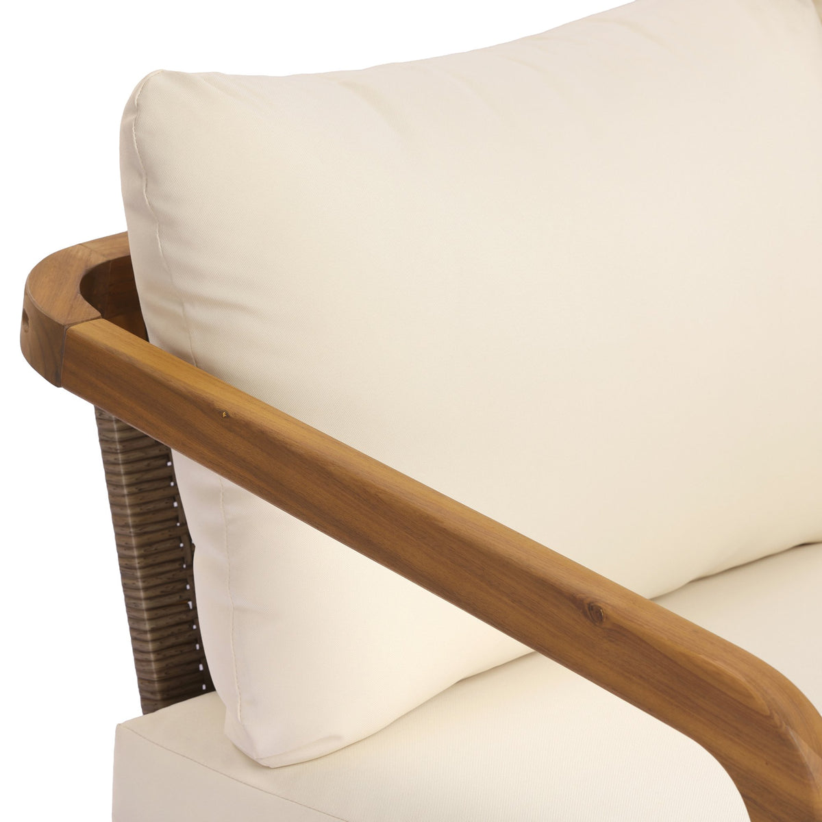 Acacia Wood Outdoor Patio Club Chair with PE Wicker Backrest & Cushions(Set of 2) – Modern Accent Armchair for Balcony, Poolside, and Sunroom