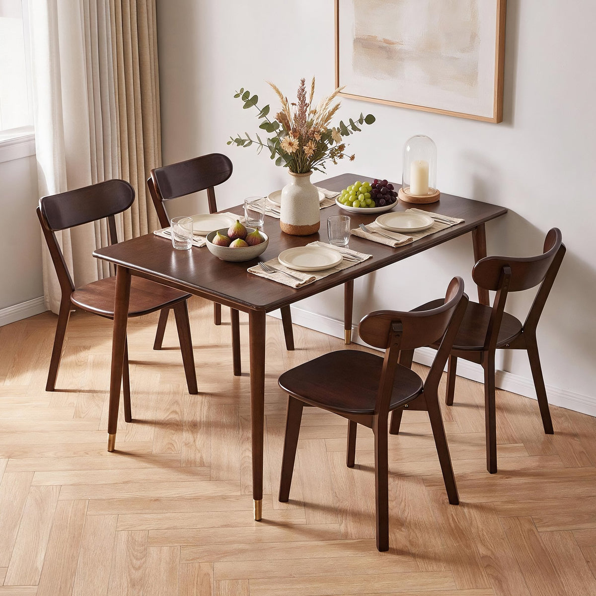 (Set of 2 pcs) Dining chair wooden Premium grade rubber wood natural wood made in Southeast Asia 100% solid wood chair table chair wooden living room chair simple and natural 46*37*76 cm