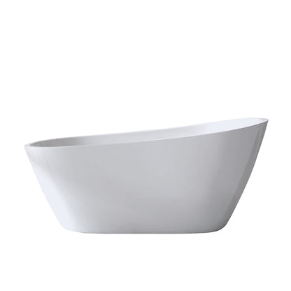59" Special-Shaped Freestanding Slipper Bathtub in Gloss White with Chrome Overflow & Pop-Up Drain, Pure Acrylic Construction