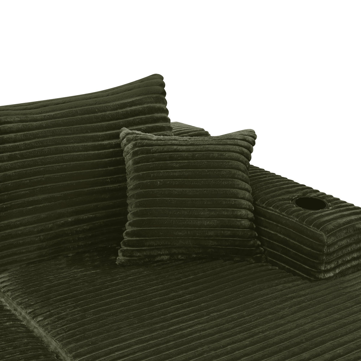 37.5-inch right chaise longue with velvet, cup holder, flexible matching, mainly for living room use. (Plush Fabric)Green