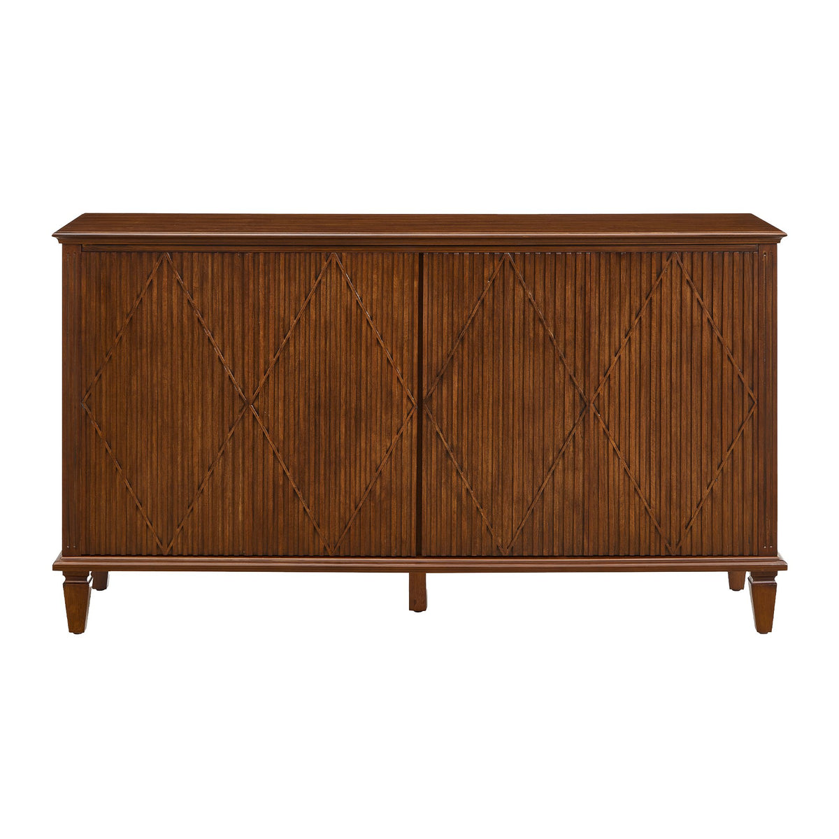 58" Mid Century Modern TV Stand, Wood Storage Cabinet with Carved Geometric Doors, 4 Door Media Console, Sideboard Buffet Cabinet for Living Room, Dining Room, Entryway 
WLRR