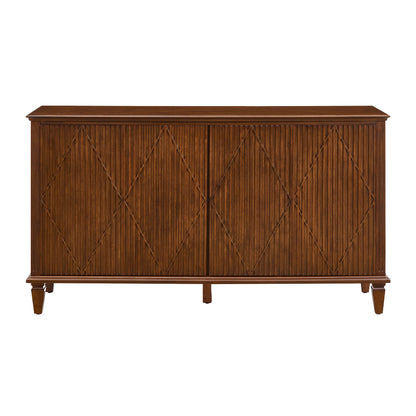 58" Mid Century Modern TV Stand, Wood Storage Cabinet with Carved Geometric Doors, 4 Door Media Console, Sideboard Buffet Cabinet for Living Room, Dining Room, Entryway 
WLRR