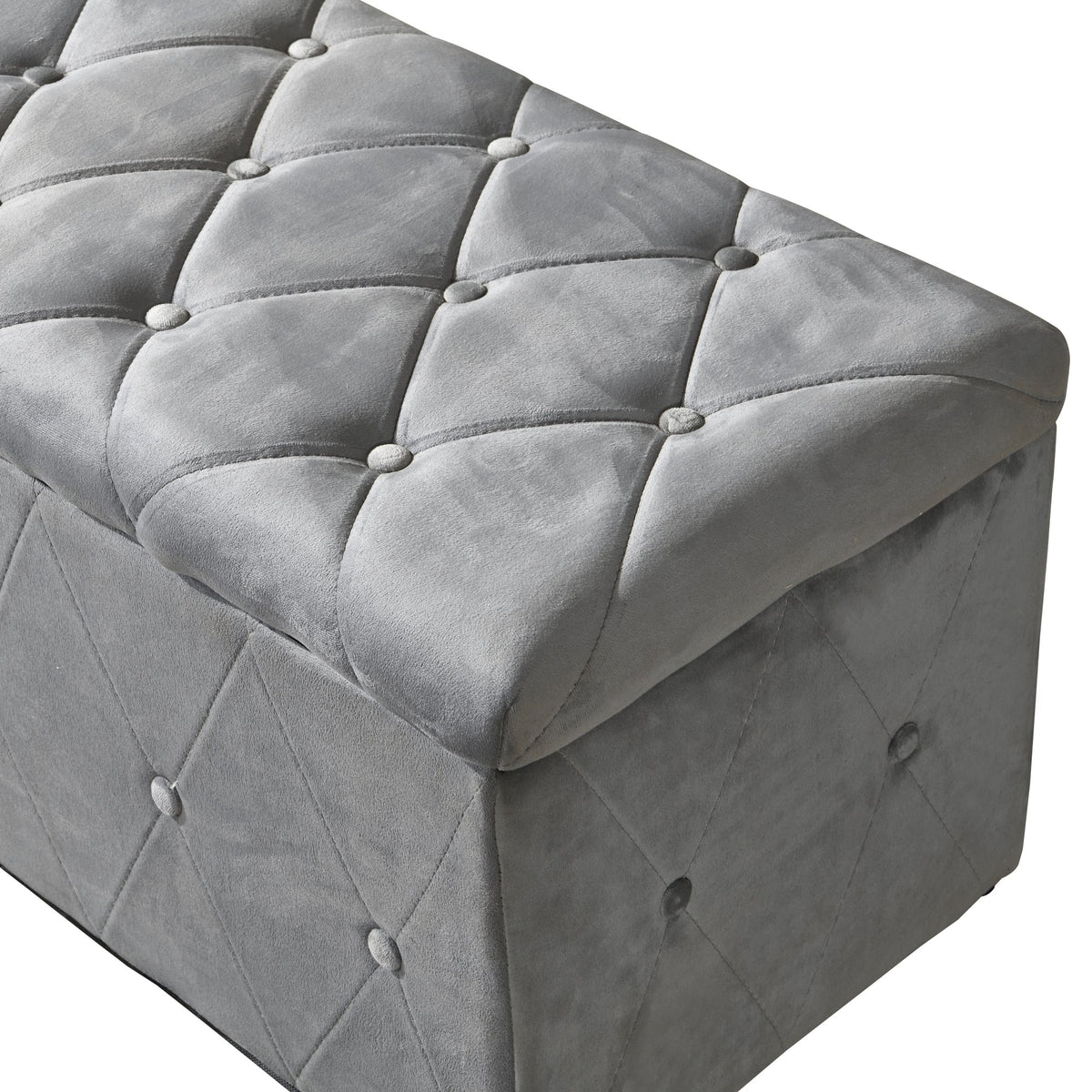 1 Piece Rectangular Storage Ottoman Short velvet with 2 Set Ottomans - Light Gray