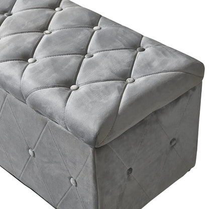 1 Piece Rectangular Storage Ottoman Short velvet with 2 Set Ottomans - Light Gray