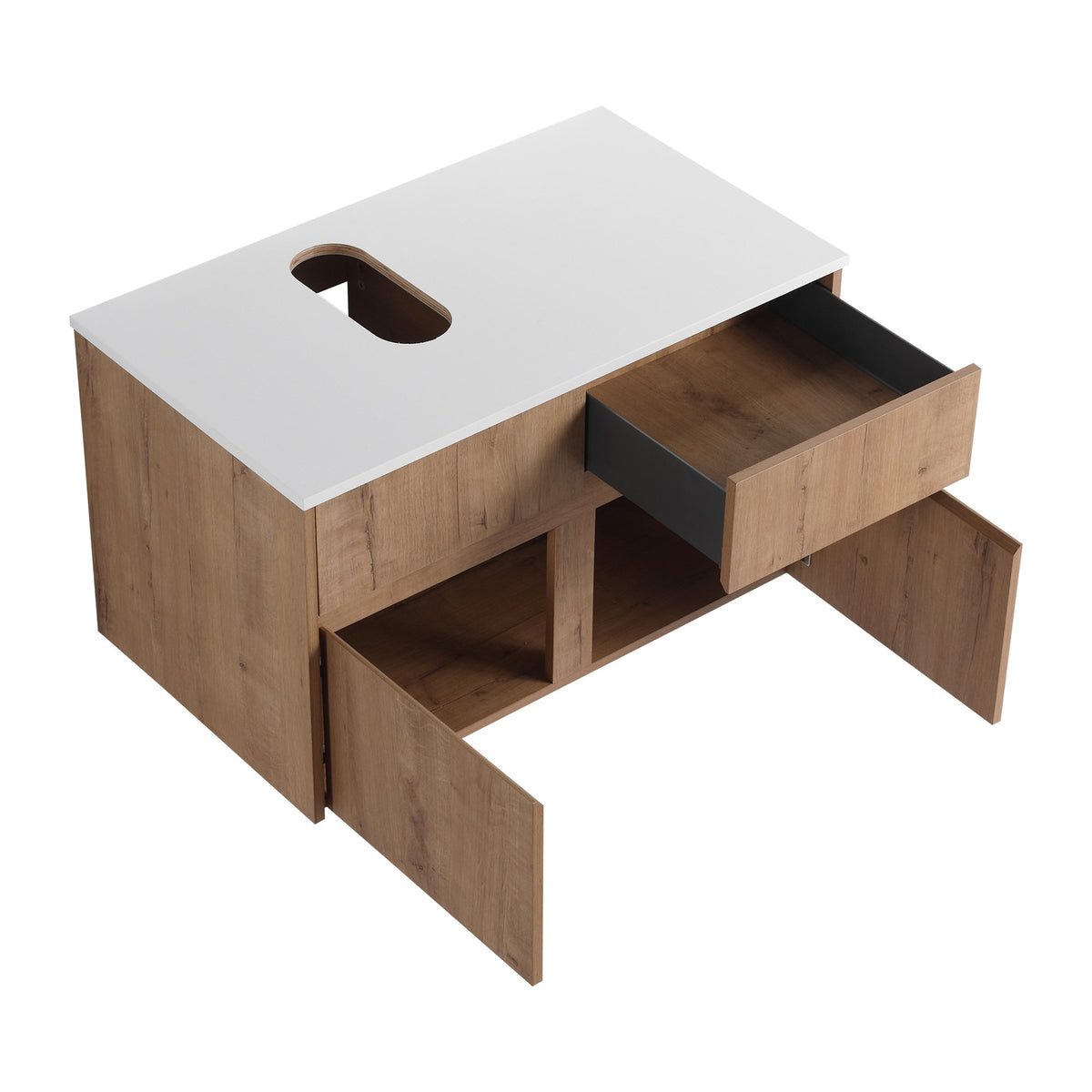 32(31-1/2") Inch Wall-Mounted Bathroom Vanity with Ceramic Art Sink and Countertop Flat Plate, 2-Soft Close Doors and 1-Drawer, KD-Packing, Plywood - BAB3098MOWH