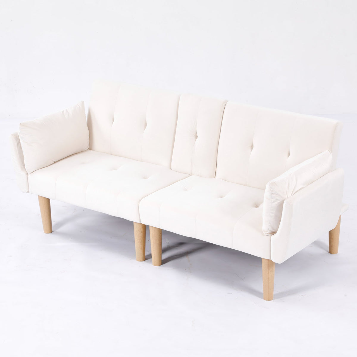 72 Inch Foldable Beige Double Sofa, Soft Velvet Upholstery, Comfortable Leisure 2‑Person Couch for Living Room Apartment.