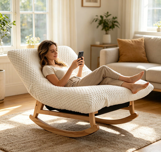 Bean bag rocking chair for Adults with Solid Wood Frame,Accent Armless Lazy Sofa, Casual Single Sofa, Corduroy Fabric, For Living Room And Bedroom , With Backrest, Single Seat