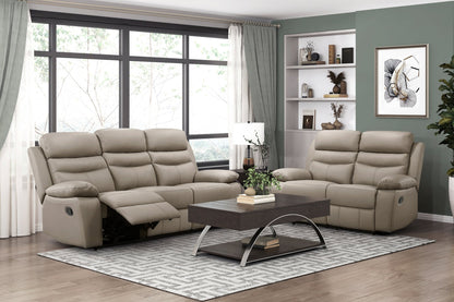 3-Seater Reclining Sofa Latte Leather Upholstered Plush Comfort Cushioning Modern Living Room Furniture 1pc