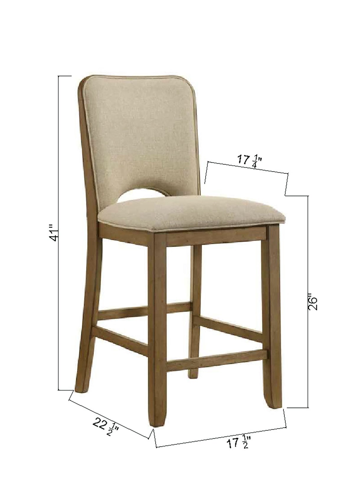 2pc Counter Height Chairs Padded Seating Soft Neutral Fabric Warm Wood Finish Dining Room Wooden Furniture Brown