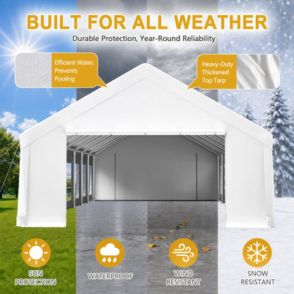 20x50 FT Heavy Duty Carport, Outdoor Garage Canopy with Reinforced Steel Frame & Waterproof Tarp, Double Doors & Transparent PVC Windows – For Car, SUV, Truck, Boat, Party, Market, Wedding