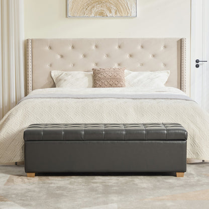 60.2'' Wide Chenille Upholstered Storage End of Bed Bench, Tufted Flip-Top Accent Window Bench Footrest Stool Ottoman with Legs for Living Room, Bedroom, Entryway, Dining Room, Dorm, Corner, Gray
