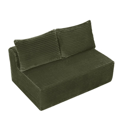 58-inch 2 seat median longue with plush Beige velvet, cup holder, flexible matching, mainly for living room use. (Plush Fabric)Green