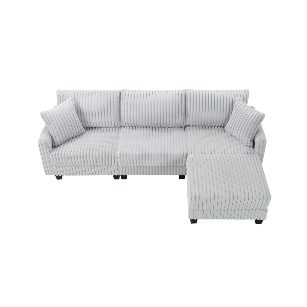 100-inch corduroy fabric sofa with L-shaped modular 3-seat convertible sofa, built-in dual charging ports at the arms