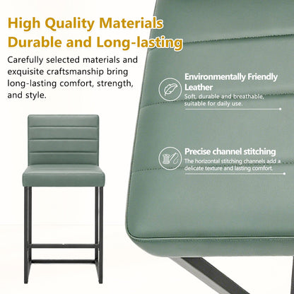 25.6 Inch Counter Height Bar Stools Set of 2 with PU Cushion and Back Modern Bar Chairs for Kitchen Island Counter with Metal Leg for Restaurant Dining Room Office, Green and Black.W2920P462102