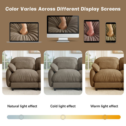 2 Seater L-Shaped Cloud Feel Sofa with Removable Ottoman, Cozy Chenille Modular Couch Set, Deep Seat Free Combination Furniture for Small Living Room, Brown