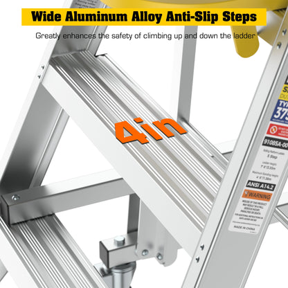 4 Step 375lbs Aluminum Rolling Platform Ladder