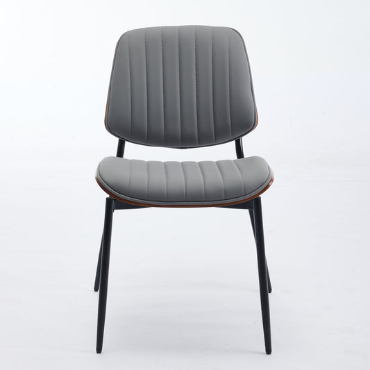 A&A Furniture, Dining Chairs Set of 2 Mid Century Modern Retro Faux Leather Chair with Walnut Bentwood Back Upholstered Seat Metal Legs – Gray