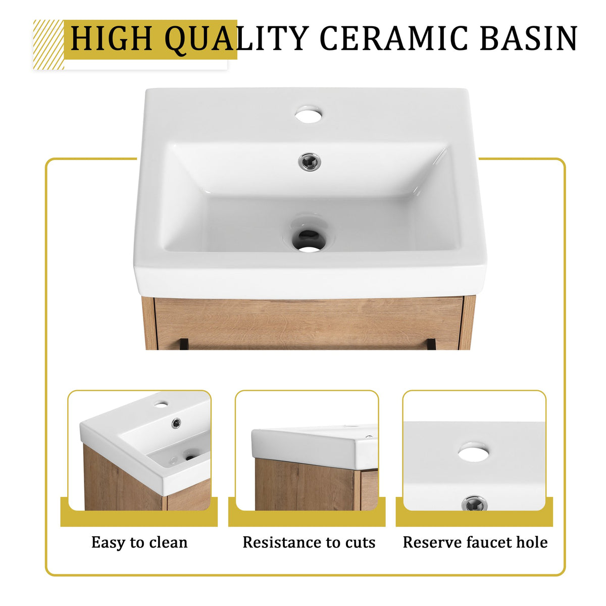 18'' Floating Wall-Mounted Bathroom Vanity with Ceramic Sink & Soft-Close Cabinet Door, For Small Bathroom