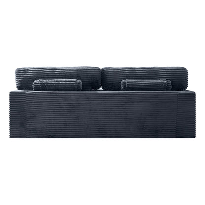 91.7" No-Leg Compression Sofa, Plush Corduroy  with Built-in Cup Holders and Side Storage Pocket for Living Room