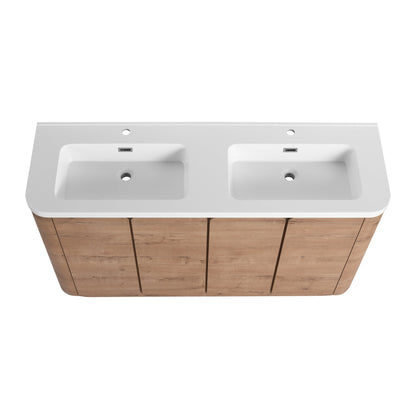 60'' Freestanding Bathroom Vanity with White Resin Sink, 4-Soft-Close Door, KD-Packing, Plywood, Imitative Oak